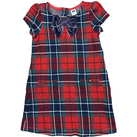 Janie & Jack Other - Janie & Jack Girls Plaid Red & Green Dress W/ Velvet Bow Size 4 100% Cotton Holi